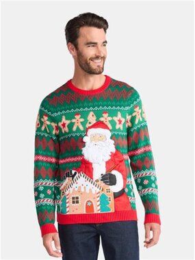 Holiday Time Men's Long Sleeve Christmas Sweater with Santa, Sizes XS-3XL